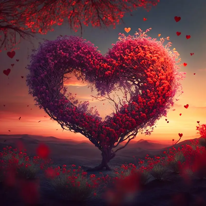 tree-love-spring-red-heart-shaped-sunset-generative-ai-high-quality-illustration-272449084.webp